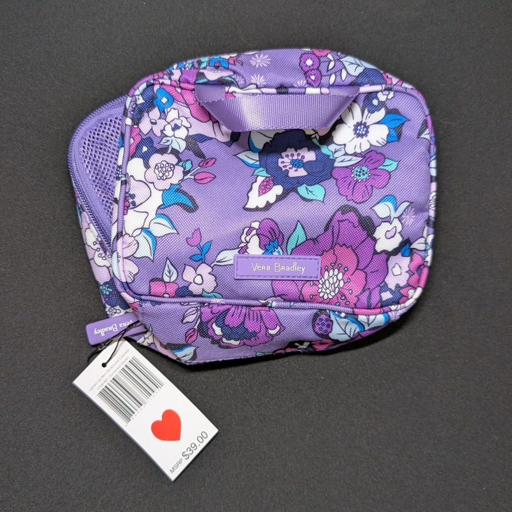 Vera Bradley Enchanted Garden Purple Lighten Up Mini Zip-Around Cosmetic Bag NWT